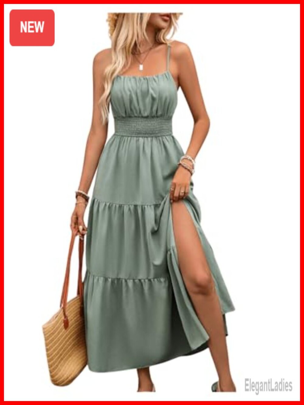Boho Maxi Dress Sleeveless Square Neck Ruched Summer Sundress